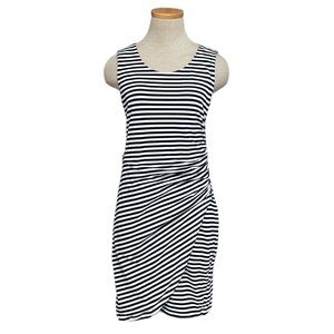 Market & Spruce Midi Dress Gathered Bodycon Stripes Black and White Small S